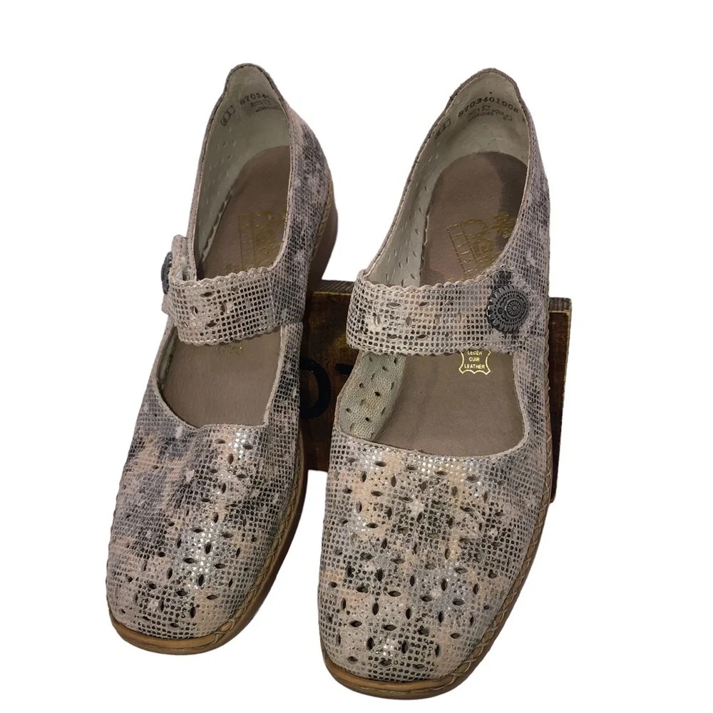RIEKER ANTISTRESS Leather Mary Jane Shoes, Size 41 (US 9.5) - Perforated Design - Picture 2 of 12